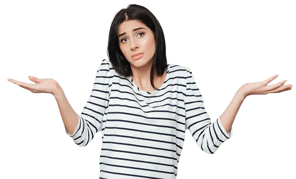 Woman posing with hand gestures looking confused
