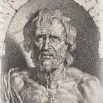 Old and weathered hand-drawn portrait of Seneca